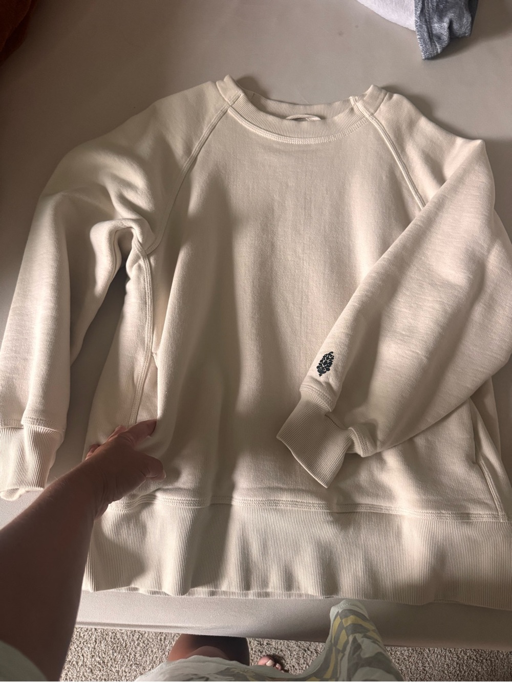 Free people Cream Crewneck Sweatshirt with Subtle Embroidered Logo